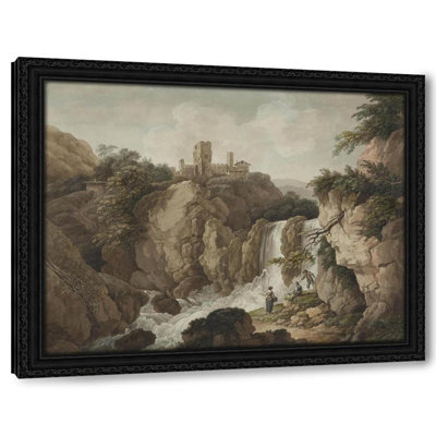 Felsige Landschaft mit Burgruine und Wasserfall