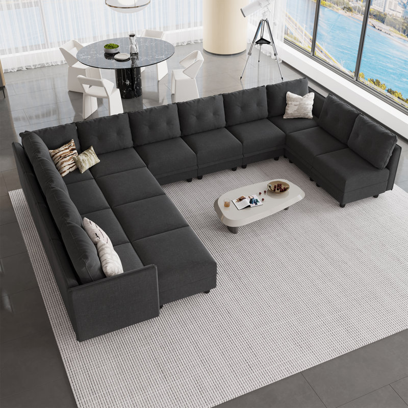 Zendajas Upholstered U-Shaped Sectional, Black Polyester Blend
