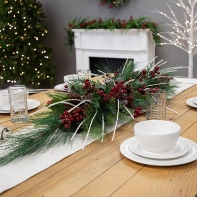 9 in. Lighted Fresh Faux Artificial Berry and Birch Swag