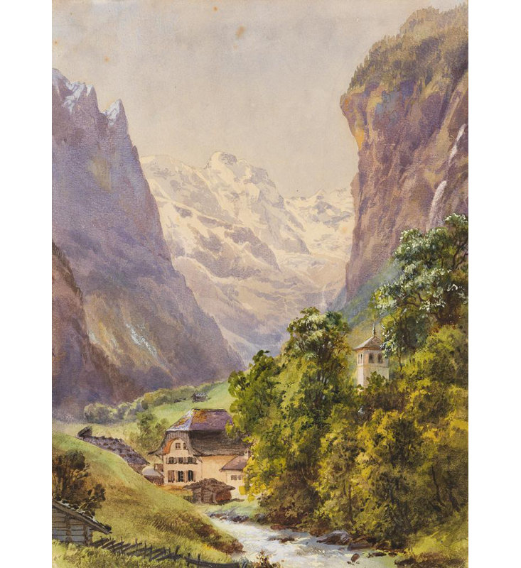 "Lauterbrunnen" par Edward Theodore Compton - Art mural sur toile tendue avec châssis, H 24 po x l 17 po
