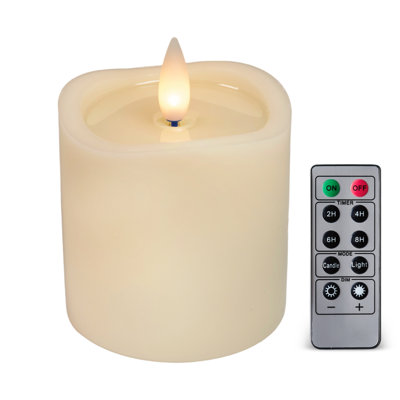 Bougies sans flamme scintillantes avec minuterie à distance, bougies à DEL à pile jusqu'à 400 heures, bougies en cire véritable à flamme en mouvement 3D, télécommande incluse. (Ivoire avec eau artistique)