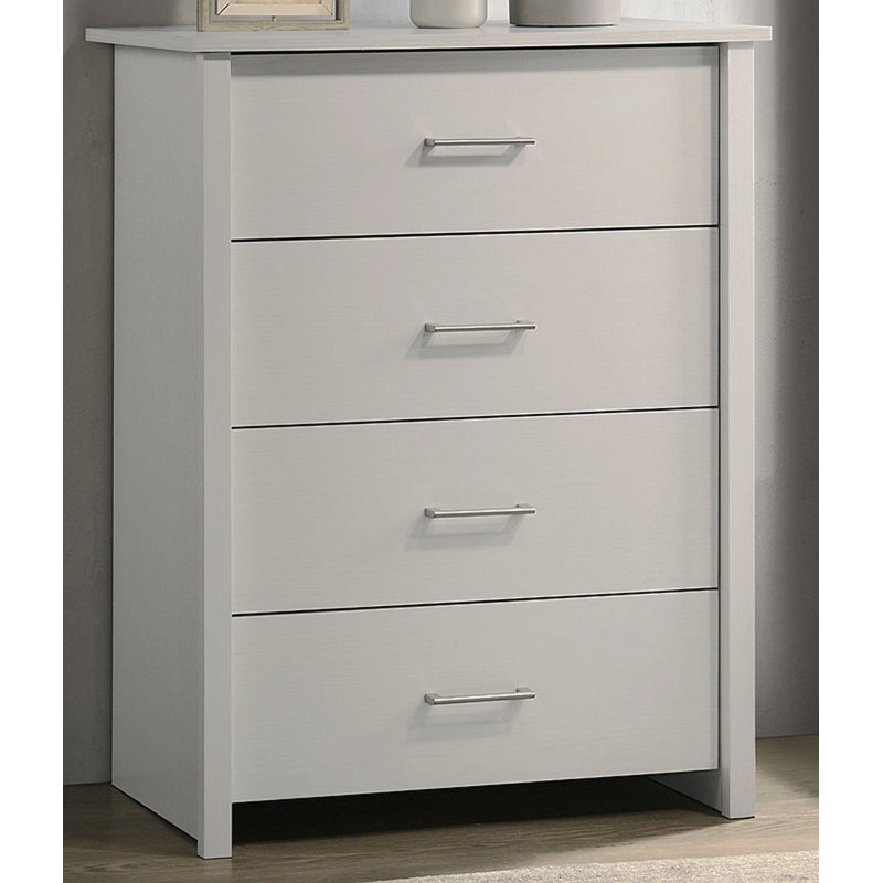 Commode blanche à 4 tiroirs l 32 po avec poignées argentées Seraphiel, Blanc