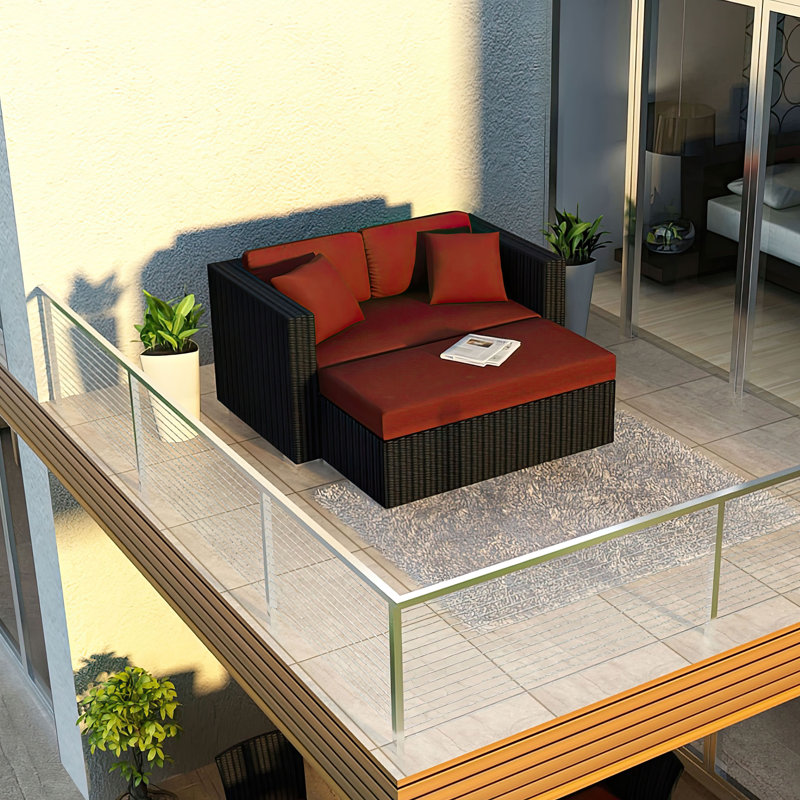 Suffern 63'' Wide Powder Coated Aluminum Patio Daybed with Cushions, Canvas Henna Sunbrella® Canvas