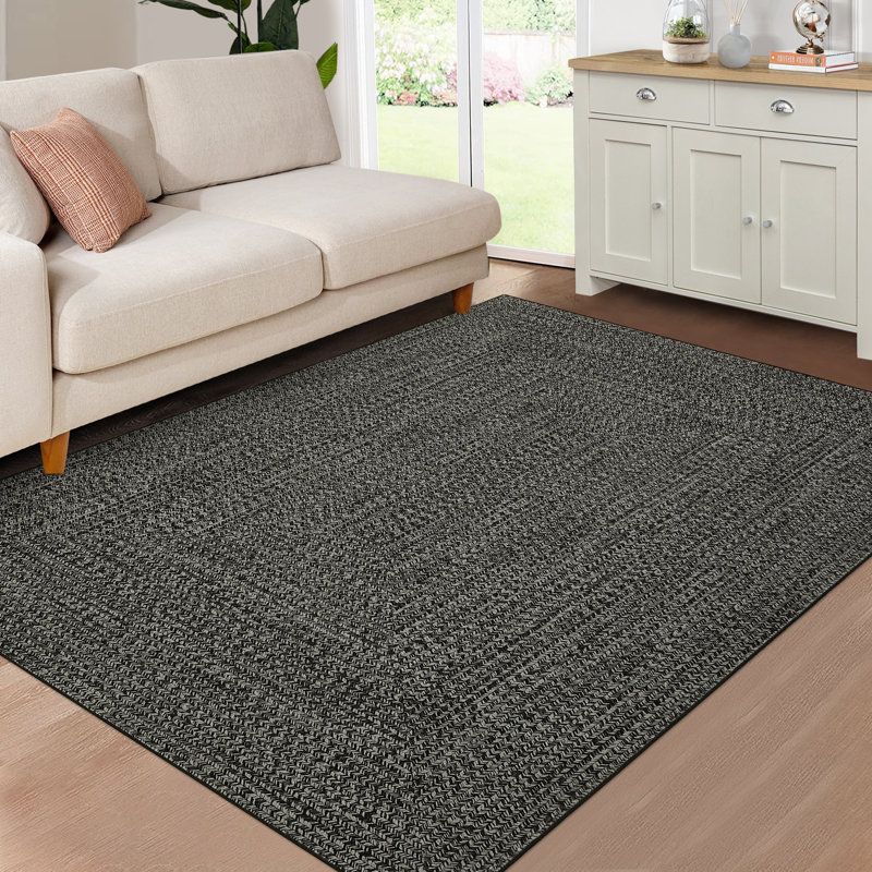 Abstract Washable Area Rug, Dark Grey, Rectangle 160 x 230 cm