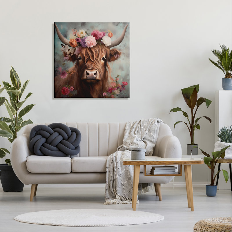 Détail détaillé de la vache Highland, H 30 po x l 30 po x P 1,5 po