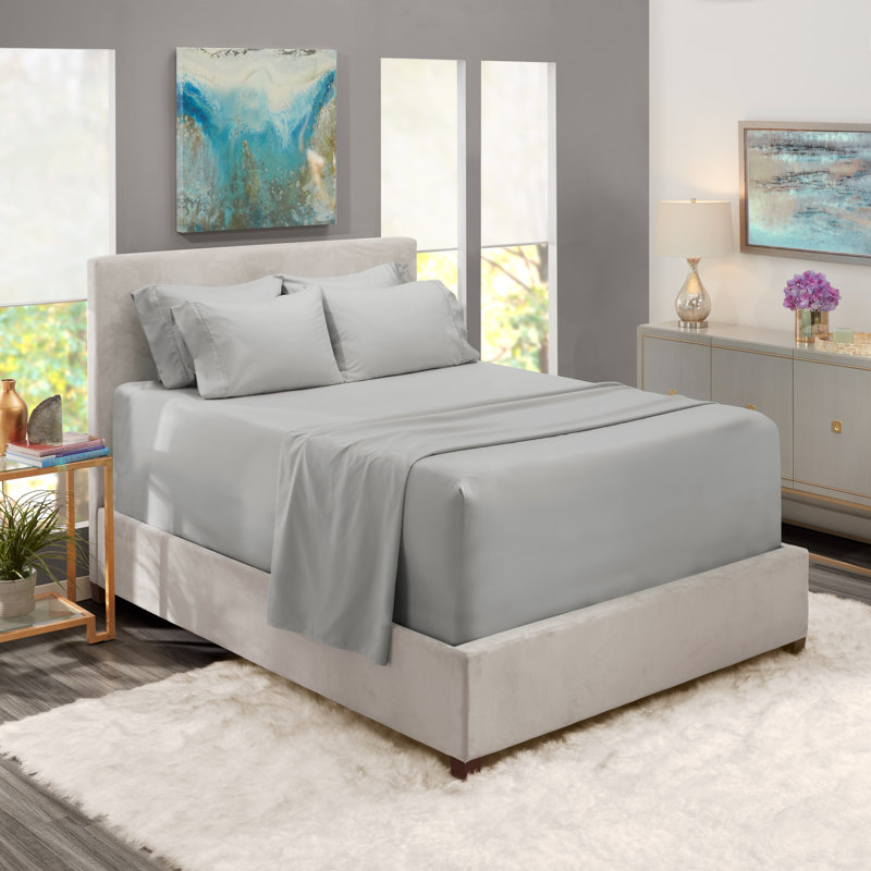 Ensemble de draps en micro-fibre, Argent, Drap-housse de taille simple