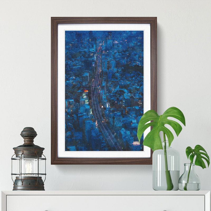 Road Through Tokyo in Japan - Picture Frame Graphic Art Print, 45cm H x 33cm W x 2cm D, Walnut Framed