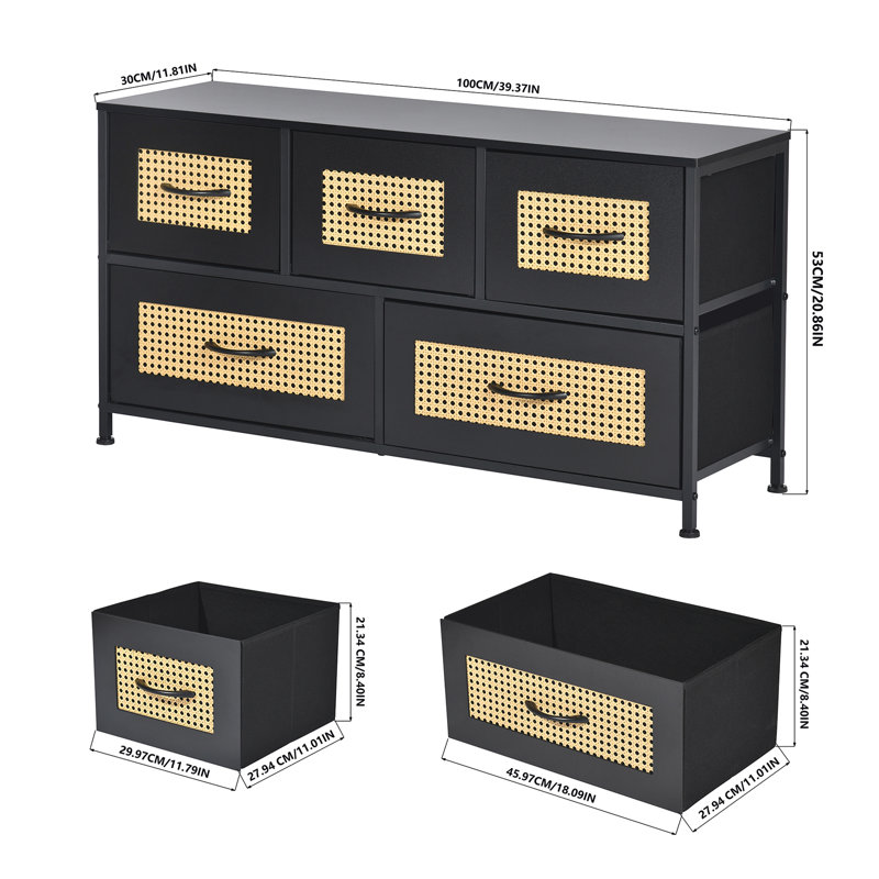 Amarantha Iron 100cm W 5 - Drawer Chest of Drawers