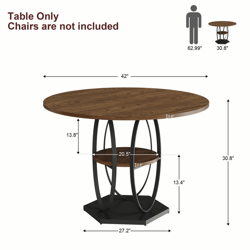 Table de salle à manger 42 pouces avec tablette de rangement pour la cuisine et la salle à manger (noyer), Noyer, Noir