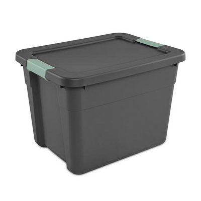 Sterilite 18Pk Latch Tote, Stackable Plastic Storage Container, 12Gal,Gray/Green