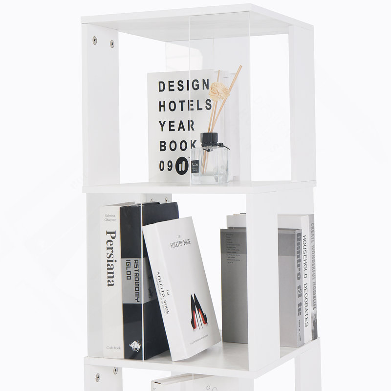 Bibliothèque rotative à 6 niveaux, support de plancher avec plaque en acrylique, bibliothèque multifonctionnelle pour le salon