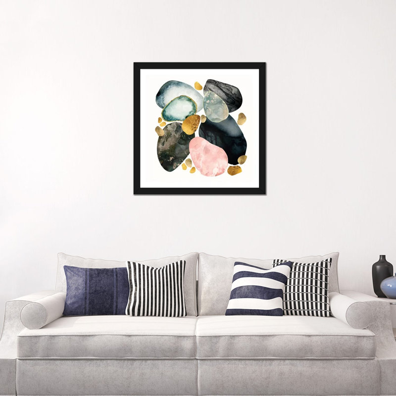 Pebble Abstract - impression d'art graphique, Papier encadré noir, Blanc, H 24 po x l 24 po x p 1 po