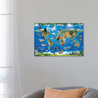 Animal Club World Map 1 Piece Wall Art on Canvas
