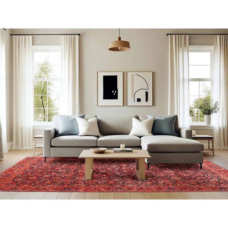 Tapis rouge en laine Southwestern, Rectangle 6 pi x 9 pi