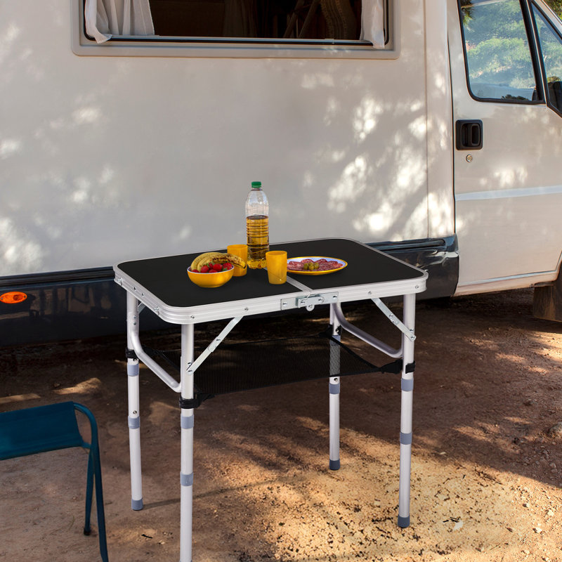 2 FT. Black Patio Aluminium Folding Table With Mesh Storage Bag, Black