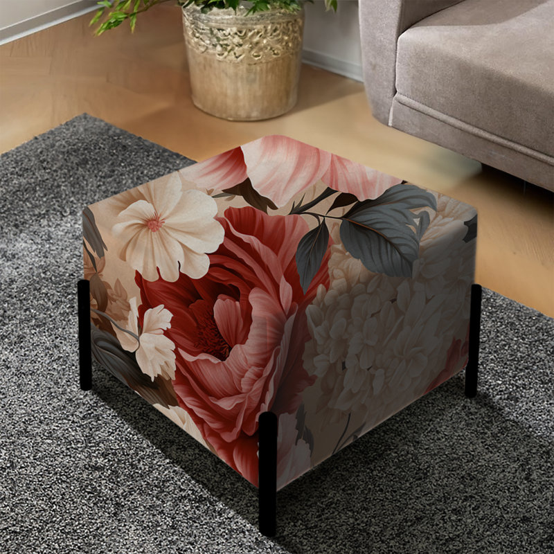 Repose-pieds carré damassé Timeless Pink Peony Garden Serenity