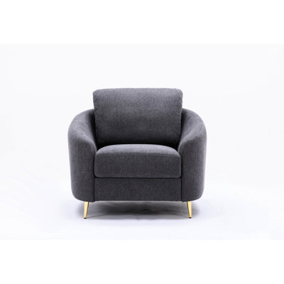 Chaise en lin gris avec siège à ressorts ensachés pour un confort et une esthétique supérieurs, coussin serré, structure intérieure en bois robuste à dossier lâche, pieds en métal finis, conception facile à transporter, profondeur de 34 po, largeur de 39 po