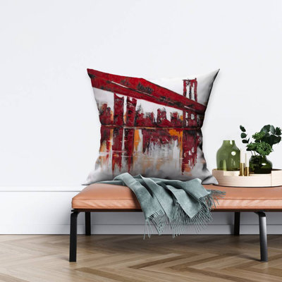 Red bridge - 26"x26" Throw pillow - Poly twill - Print on demand