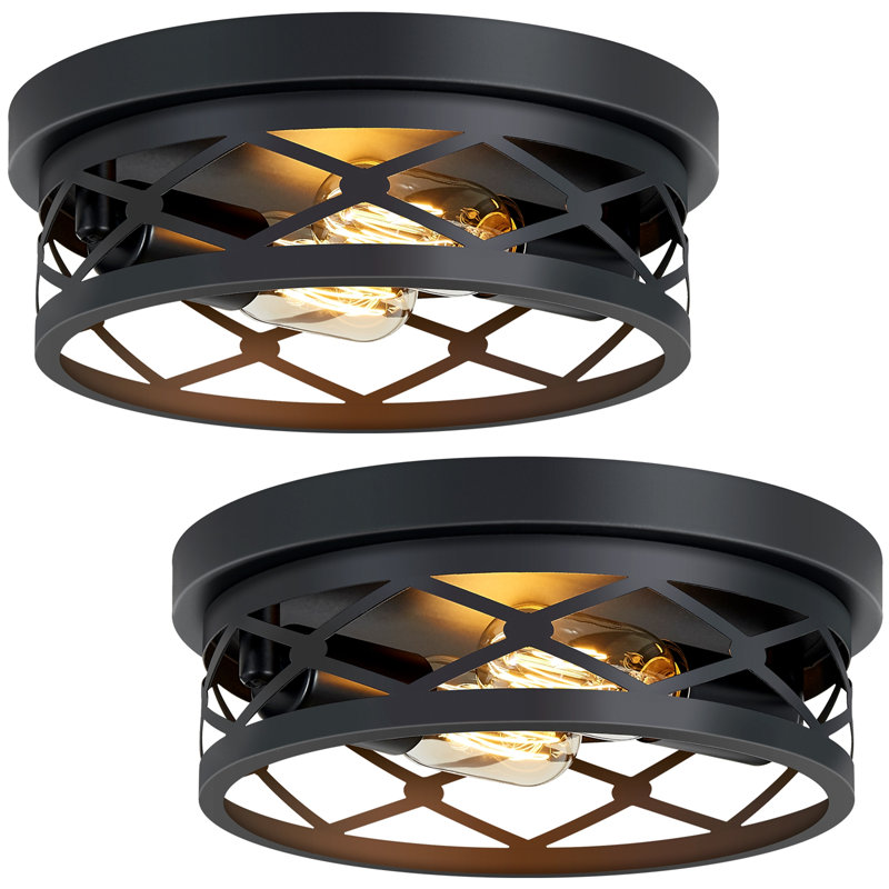 2 Pack 2-Light Matte Industrial Flush Mount Ceiling Light, 3.94" H x 10.63" W x 10.63" D