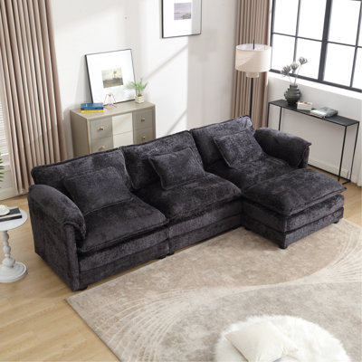 Comfortable Chenille Fabric L-Shape Sectional With Detachable And Adjustable Pedals For Daily Comfort Modern Movable Feet Elegant Home
