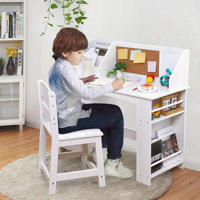 Ensemble de bureau et chaise pour enfants avec rangement, bibliothèque et babillard