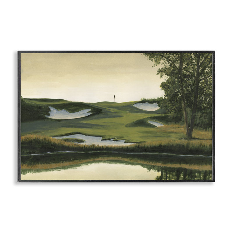 Golf Course Terrain Black Framed Giclee Art by Michael Willett , 12" H x 18" W, Midnight Black Framed Giclee