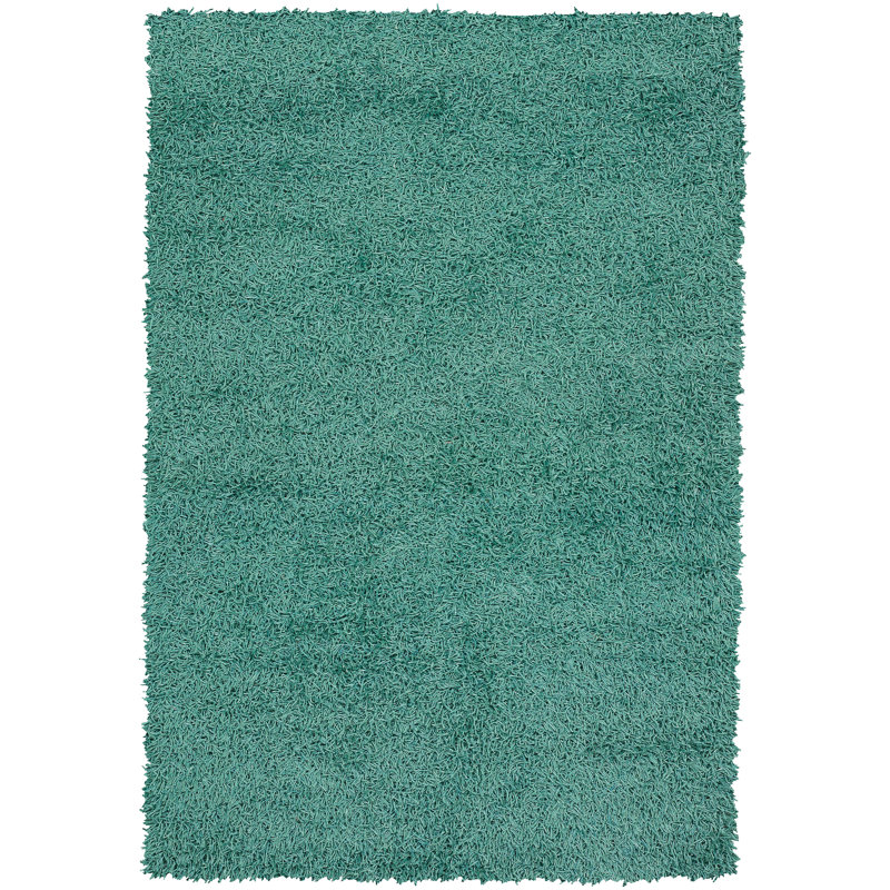 Tapis à poils longs en polyester tissé à la main turquoise et bleu sarcelle Callum Authentic, Rectangulaire 9 pi x 13 pi