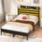 Twin Bed Frame with LED and Charging Station, Wood Platform Bedframe with Headboard, Black-1646367418-1660087842