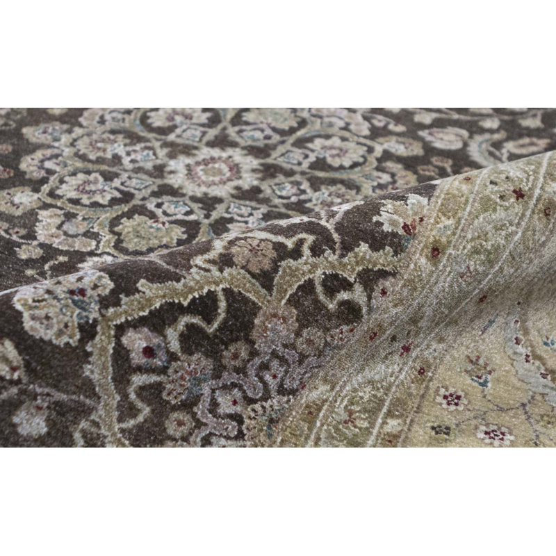 Tapis brun et doré de haute qualité noué à la main