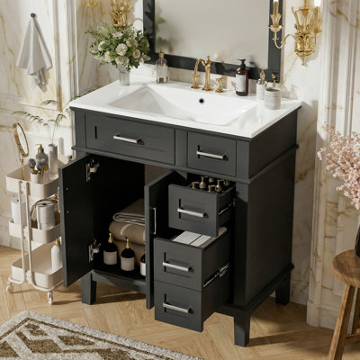 30" Single Freestanding Bathroom Vanity with Sink, Soft-Close Doors & Drawers, Small Bathroom Storage Cabinet - EPA/UPC Certified