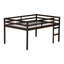 Lit mezzanine double en bois d'hévéa massif avec échelle, plateforme à lattes robuste, rangement peu encombrant et garde-corps sécuritaires, espresso-769804020-769804018