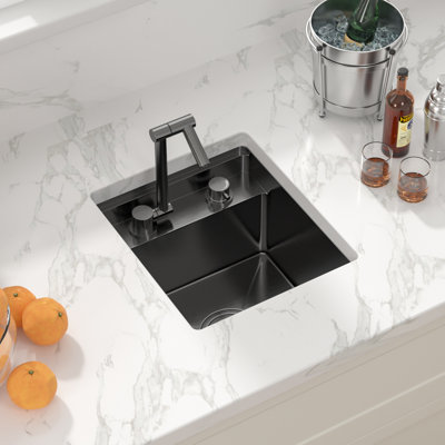15" L x 17" W Undermount Bar Sink Single Bowl Stainless Steel Kitchen Sink with Folding Faucet