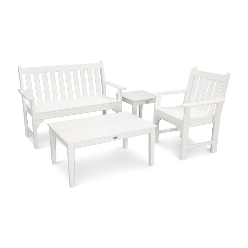 POLYWOOD Vineyard 4-Piece Bench Seating Set, White