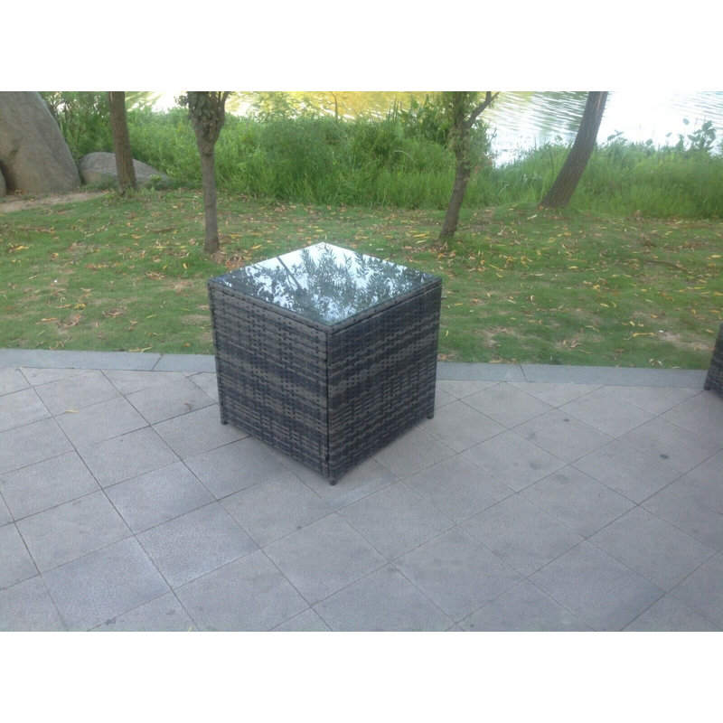 Square Tempered Glass Steel Outdoor Side Table - 65 cm W 65 cm D