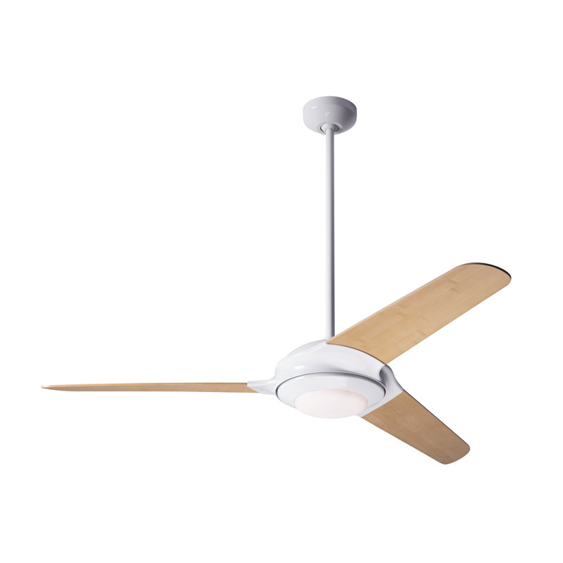 LED Downrod Ceiling Fan, Gloss White, Bamboo, Handheld Remote Control (2-wire)
