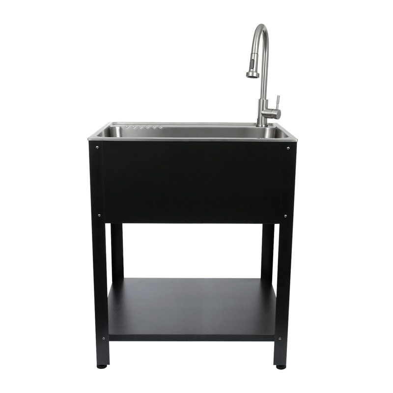 All-In-One 28" L x 22" W Free Standing Laundry Sink with Faucet