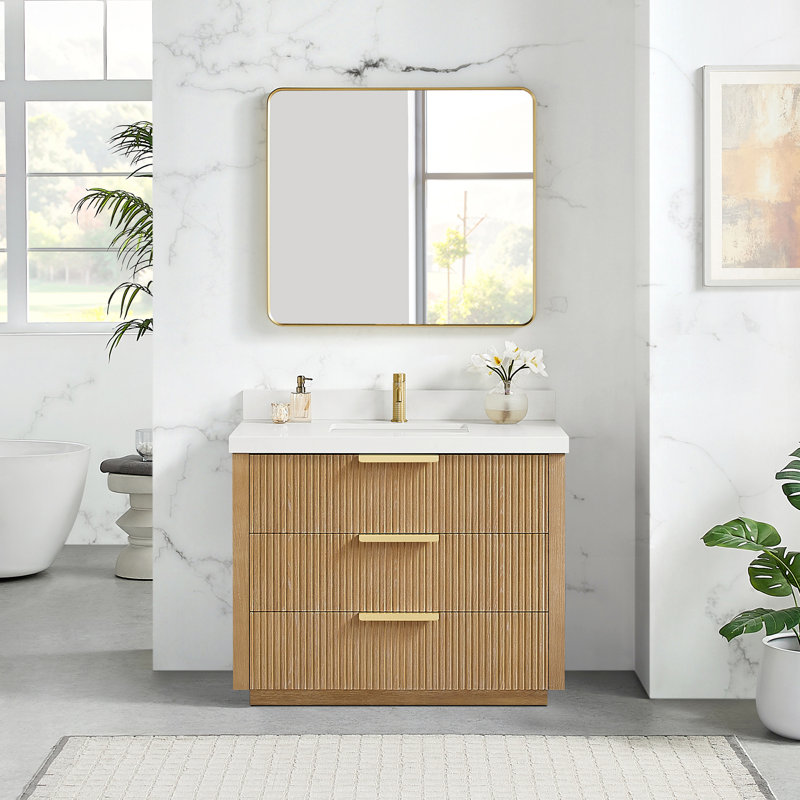Meuble-lavabo simple autoportant 42 po Santarem gris cendré délavé avec comptoir en pierre de quartz blanc, 42"