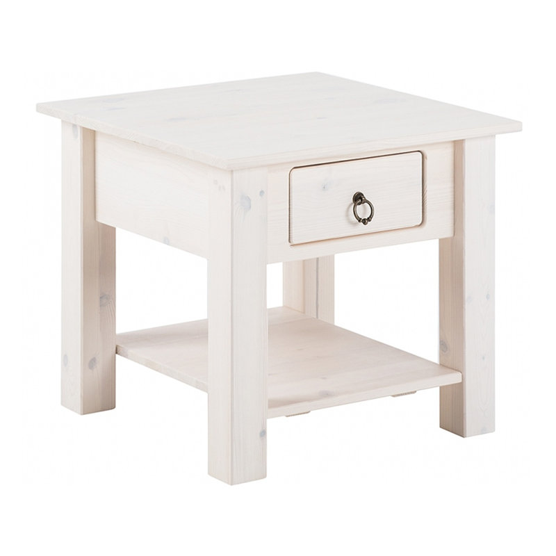 Embry Solid Wood End Table, White, White