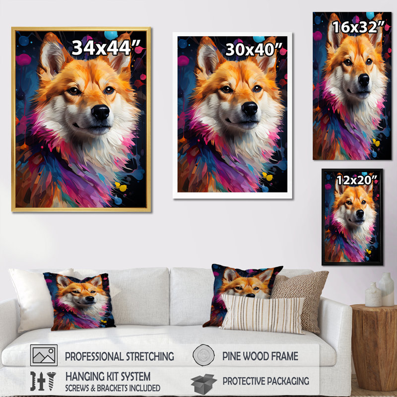 «Modern Shiba Inu Spirit» sur impression sur toile, Cadre simple noir, H 20 po x l 12 po x P 1 po