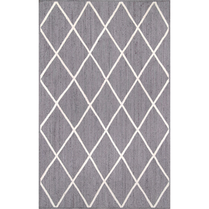 Tapis gris en jute / sisal tissé à la main à motif géométrique Augeron, Rectangle 6 pi x 9 pi