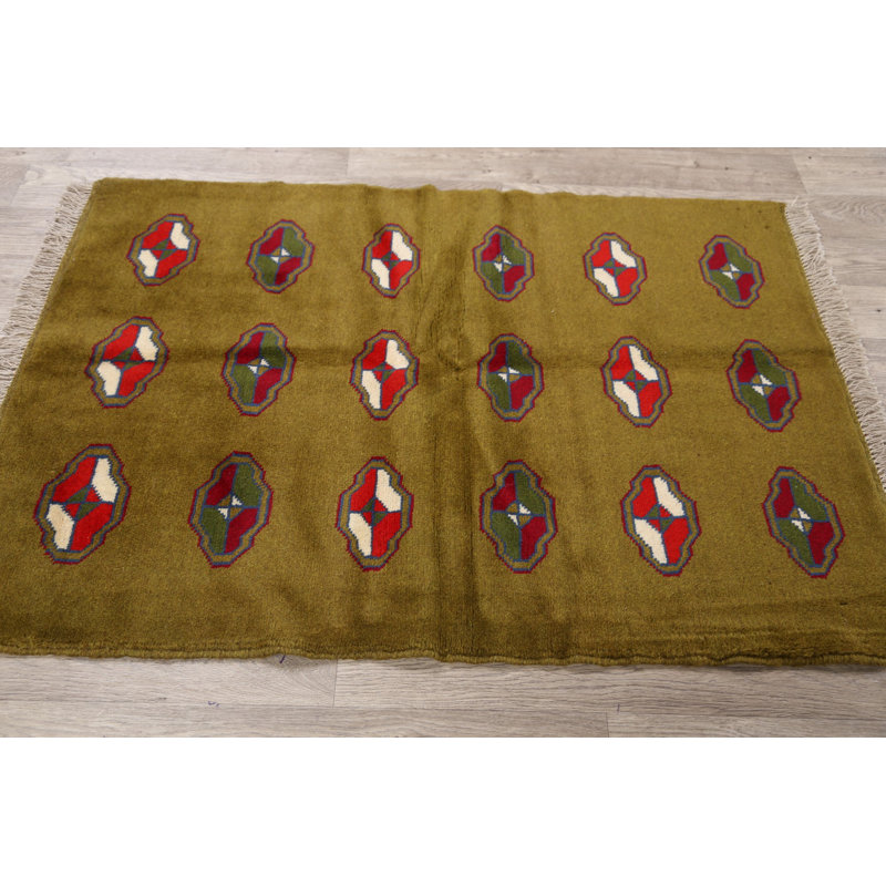 Tapis de zone en laine vert 3 pi 5 po x 4 pi 9 po one-of-kind-noué la main gabbeh