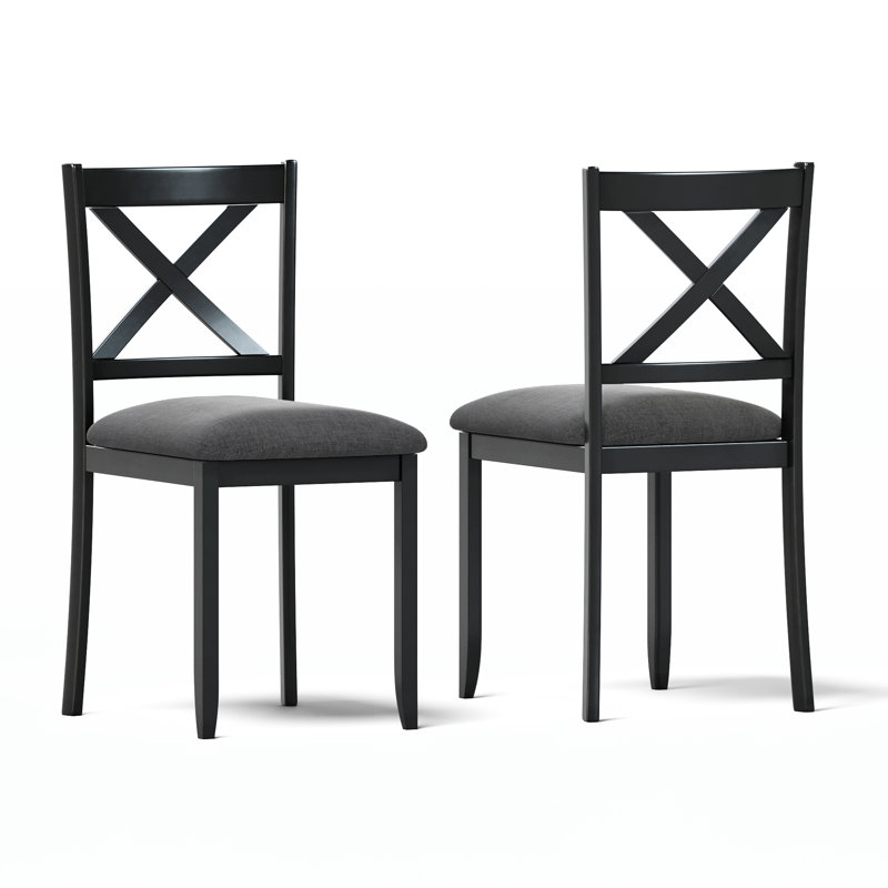 Gracie Oaks Solid Wood Upholstered Dining Chair(Set of 2), Matte Black