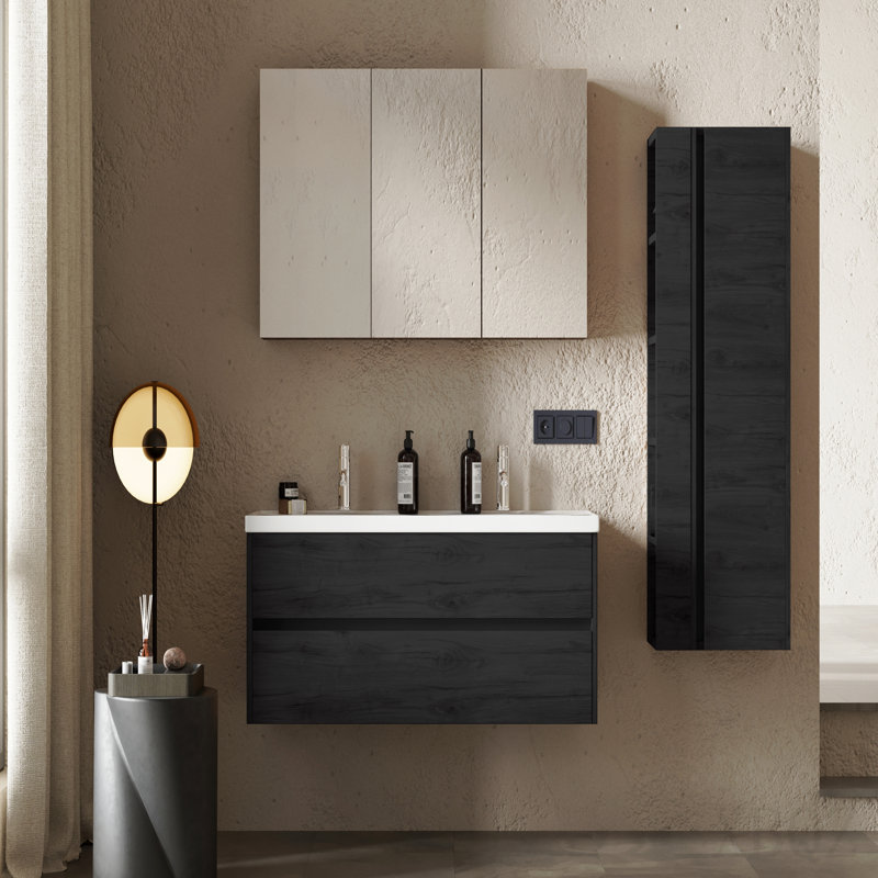 Armoire à pharmacie 39x28 pouces en fer noir avec miroir mural