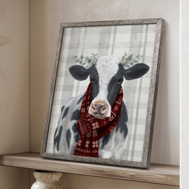 Yuletide Cow I, reproduction encadrée - bois massif, H 11 po x l 9 po