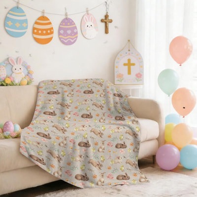 Easter Throw Blanket 40 x 50 Inch, Soft Flannel Bunny Blanket with Watercolor Floral Design, Lightweight Warm Easters Blanket Throw for Couch Sofa Bed, Cozy Easter Decor for Spring