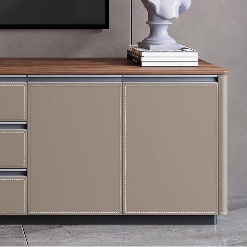 Meuble télé haut de gamme sur pied,  23.62"H x 86.61"W x 13.78"D, Khaki