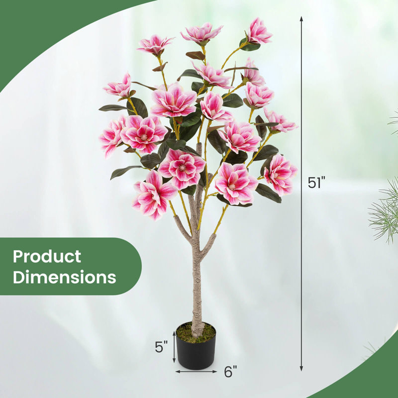 Arbre de magnolia artificiel 51 po avec troncs multicolores à feuilles de peva élégantes, 2