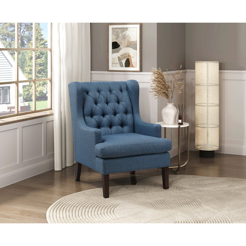Chaise d'appoint bleue avec structure en contreplaqué et housse de siège amovible en tissu, Bleu
