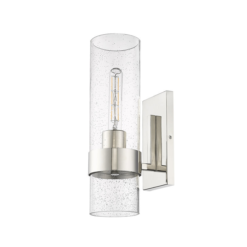 Grande applique à bras en acier avec verre bullé 15,75 po Yohko, Nickel poli