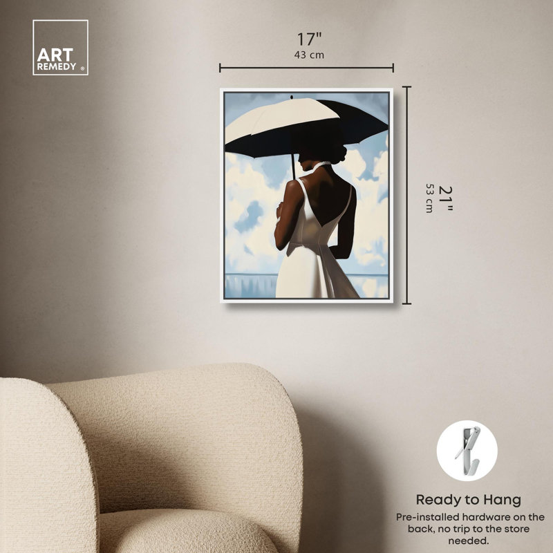 «Susana Awaits» par Glam Art sur toile, H 21 po x l 17 po x P 1,8 po, Cadre flottant blanc